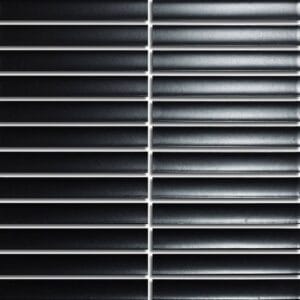 Black window shutters with horizontal slats, modern outdoor blinds for home decor, high-quality exterior window coverings, suitable for residential and commercial buildings.