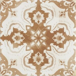 Intricate beige and white patterned tile with floral and geometric design, ideal for home renovation and bathroom or kitchen flooring, showcasing premium quality builders' tiles.
