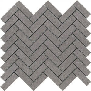 Grey herringbone brick pavers for outdoor landscaping and patios.