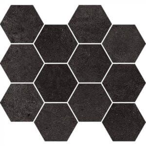 Hexagon black mosaic tile for home renovation and bathroom flooring - durable and stylish for interior design projects.