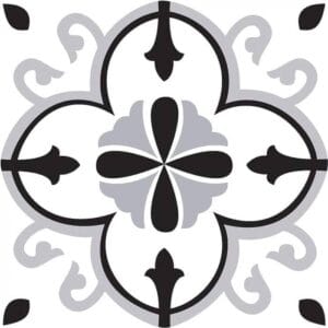 Black and gray decorative tile pattern for flooring and wall designs, suitable for home renovation projects and DIY builders.