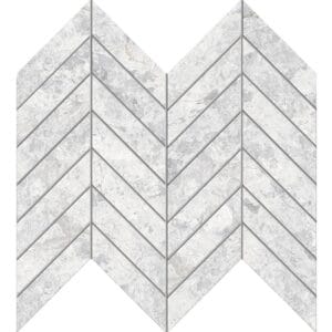 Gray marble herringbone tile pattern for bathrooms and kitchens, premium quality natural stone mosaic for modern interior design and flooring.