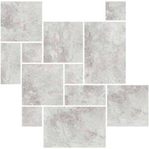 Light gray textured ceramic tile for flooring or walls, ideal for modern bathrooms and kitchens, durable and stylish.