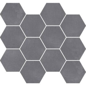 Hexagon-shaped concrete paving tiles in dark gray, ideal for outdoor garden and patio areas, available at Builders Warehouse Online. Durable and stylish for outdoor use.