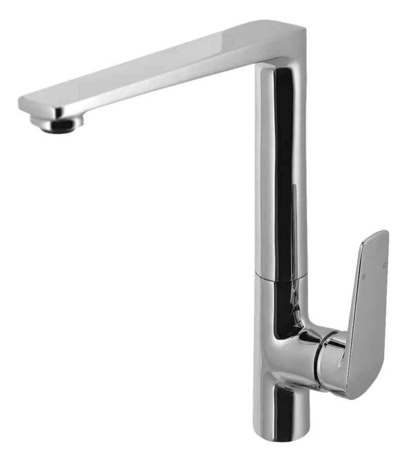 Single-handle kitchen tap faucet, modern chrome finish, and sleek design.