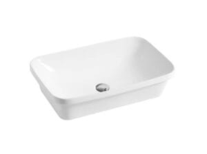 Modern white bathroom sink, durable ceramic basin for home renovation or remodeling projects. Stylish design ideal for contemporary bathrooms.