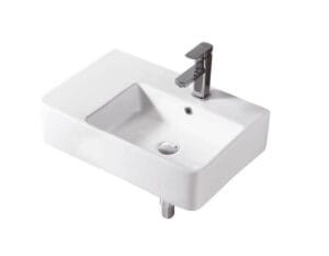 Modern white ceramic bathroom sink with chrome faucet, ideal for home renovation and plumbing projects, available at Builders Warehouse Online.