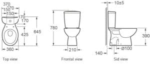 Modern toilet with precise measurements, ideal for bathroom renovations and upgrades, featuring easy installation and durable ceramic construction.