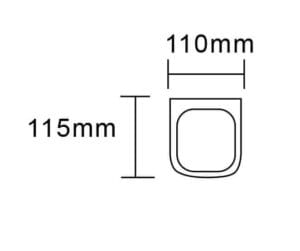 110mm x 115mm plumbing component with measurements for bathroom or kitchen installation.