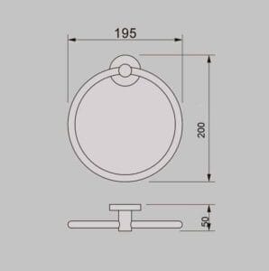 Ring towel holder with detailed dimensions, perfect for modern bathroom decor and easy installation. Made from durable materials, ideal for bathroom and kitchen storage solutions.
