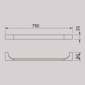 750mm stainless steel drawer handle with elegant curved design for modern kitchen cabinetry.