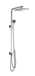 Modern chrome rainfall showerhead with adjustable handheld and wall mount for stylish bathroom upgrades.