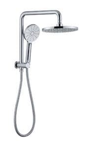 Showerhead with handheld spray and rainfall head, chrome finish, ideal for bathroom upgrades and renovation projects.