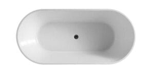 Modern white freestanding bathtub for residential or commercial bathrooms, offering a sleek design and ergonomic comfort, perfect for your bathroom renovation and plumbing needs.