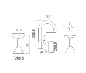 Chromed kitchen sink tap with detailed technical drawing, including dimensions and installation specifications for kitchen or bathroom renovation.