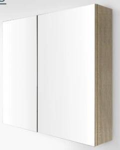 White and wood finish modern bathroom cabinet with minimalist design, perfect for home renovation and DIY projects. Ideal for stylish storage solutions in bathrooms and kitchens.