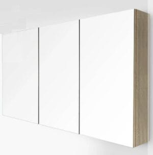 White modern wardrobe with wooden side panel and sleek black handles, ideal for bedroom storage solutions.