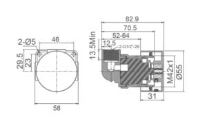 40mm Compact Mechanical Component with precise dimensions for plumbing and construction projects, featuring M42 x 1 thread and 55mm diameter. Ideal for industrial, DIY, and building applications.