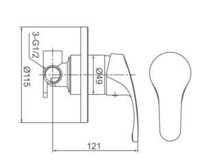 Maintenance valve technical drawing with precise measurements for plumbing and DIY projects. Suitable for bathroom, kitchen, and plumbing installations.