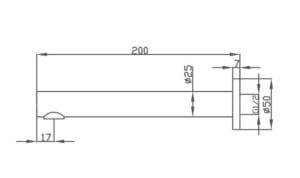 1. A technical drawing of a metal pipe with detailed dimensions, including length, diameter, and threaded connections, used for plumbing, construction, or industrial applications.