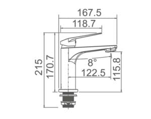 Branded kitchen faucet drawing with detailed measurements, perfect for plumbing and renovation projects.
