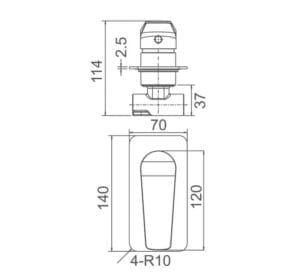 High-quality plumbing part technical drawing, dimensions, and specifications for bathroom or kitchen fittings. Suitable for builders and DIY projects requiring durable plumbing components.