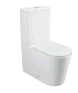 White modern close-coupled toilet with dual-flush system, ideal for bathroom upgrades and renovations.