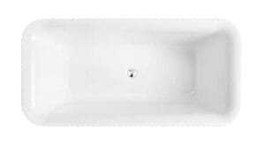 White rectangular bathtub with smooth surface and central drain - classic bathroom fixtures for relaxing baths.