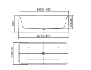 Ceramic bathtub with detailed dimensions for bathroom remodeling, modern freestanding design, ideal for home renovation projects, durable and stylish bath fixture for homes and bathrooms.