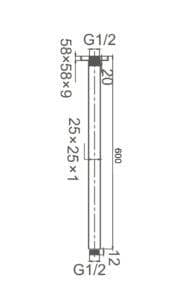 Threaded shower riser pipe with detailed technical specifications for bathroom plumbing fixtures at Builders Warehouse Online.