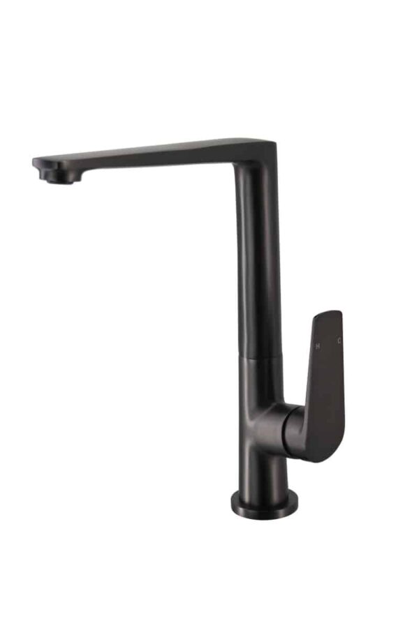 Modern black kitchen faucet with sleek design, durable matte finish, and easy-to-use single lever for precise water control. Perfect for home improvement or renovation projects.
