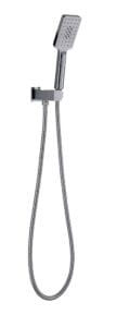 Brushed nickel handheld shower with flexible hose and wall mount, ideal for bathroom renovations and shower upgrades. Perfect for modern bathroom fixtures.