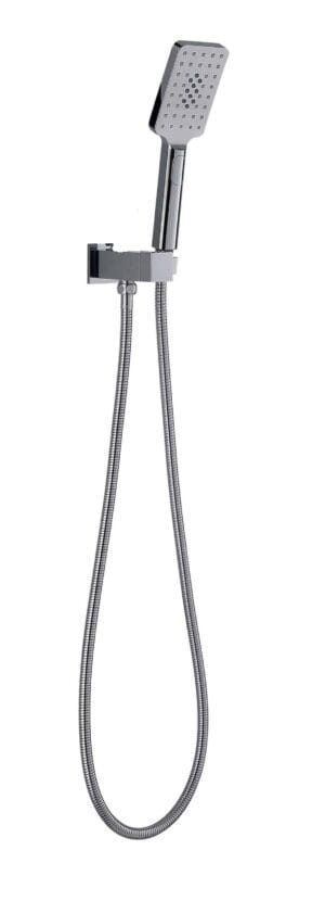 Brushed nickel handheld shower with flexible hose and wall mount, ideal for bathroom renovations and shower upgrades. Perfect for modern bathroom fixtures.