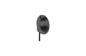 Black shower mixer valve with a minimalist design, ideal for modern bathrooms, available at Builders Warehouse Online.
