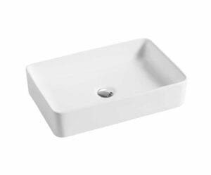 Smooth rectangular white bathroom sink with modern design and easy-to-clean surface for kitchen and vanity installations.
