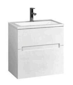 Sleek modern bathroom vanity with integrated sink, perfect for contemporary home renovations and storage solutions.