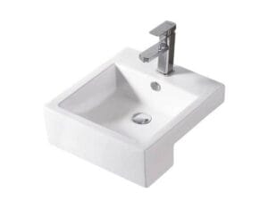 Built-in bathroom sink with modern chrome faucet, ideal for home renovation and kitchen or bathroom remodeling. Durable, stylish, and easy to install.
