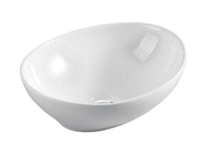 Porcelain oval bathroom vessel sink for modern bathroom decor, durable ceramic wash basin, stylish and space-saving design.