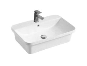 Modern white bathroom sink with chrome faucet, ideal for renovation and installation projects. Stylish and functional for residential or commercial bathrooms.