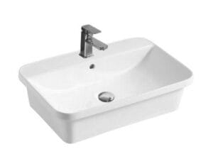 Modern white ceramic bathroom sink with chrome faucet, ideal for renovation and new constructions.