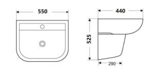 Bathroom sink basin with precise measurements, ideal for home renovation projects, available at Builders Warehouse Online.