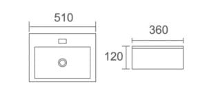 Sink installation blueprint with precise measurements for kitchen or bathroom renovation, featuring a 510mm wide sink with 120mm depth, suitable for building projects.