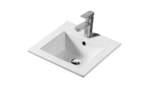 Modern ceramic bathroom sink with chrome faucet, perfect for residential and commercial bathroom renovations. Durable, stylish, and easy to install.