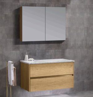 Front view of NUTRO 750mm Wall Hung Vanity with ceramic top