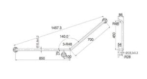 2. Heavy-duty steel shower arm with precise measurements for bathroom installation and universal compatibility.