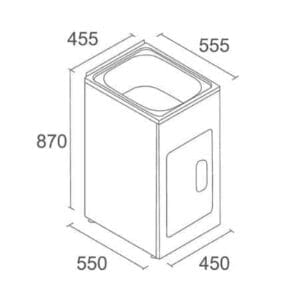 Compact washing machine with precise measurements, ideal for home renovation and appliance needs.