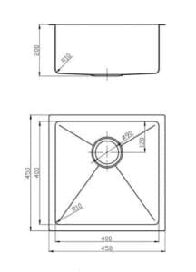 Cast Iron Kitchen Sink with 450mm x 450mm Square Bowl, R10 Rounded Corners, and 90mm Drain Hole - Ideal for Modern Home Renovations and Durable Kitchen Installations.