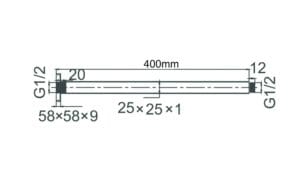 Aluminum support rod technical drawing with dimensions and threading details.