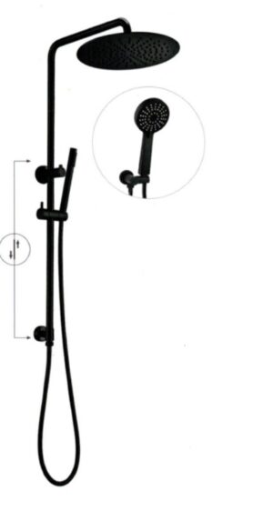 CURO Multifunction Shower Rail Matte Black Round Handpiece
