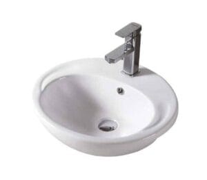 Modern white ceramic bathroom sink with chrome faucet, ideal for renovation and remodeling projects. Perfect for homes, apartments, and commercial spaces looking for quality bathroom fixtures.